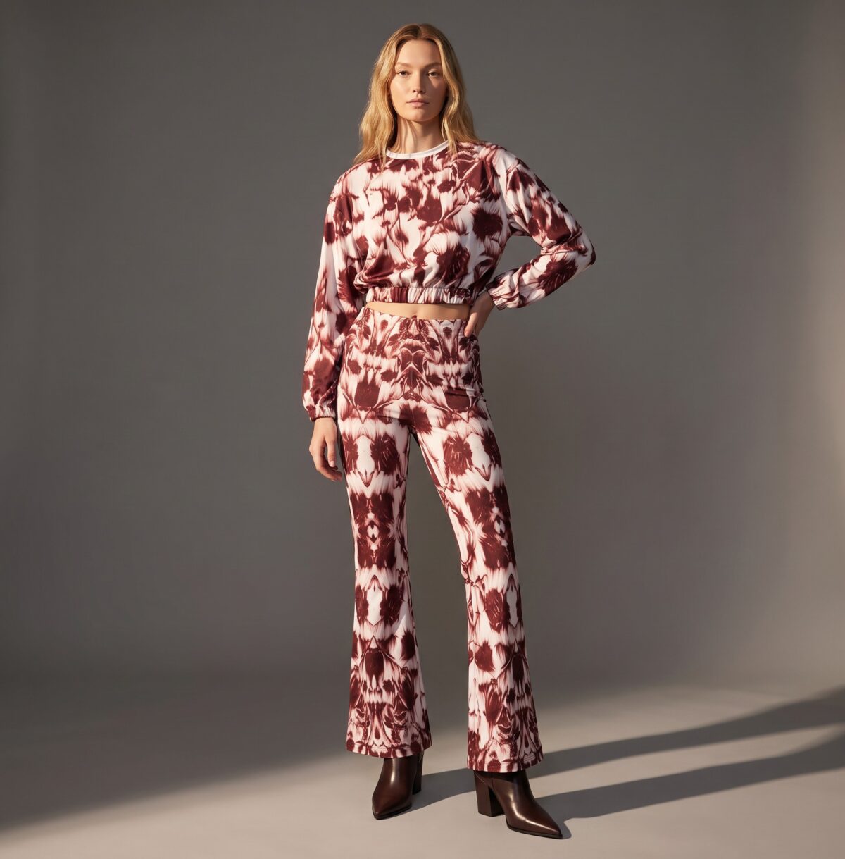 Wine Blossom Flared Pants