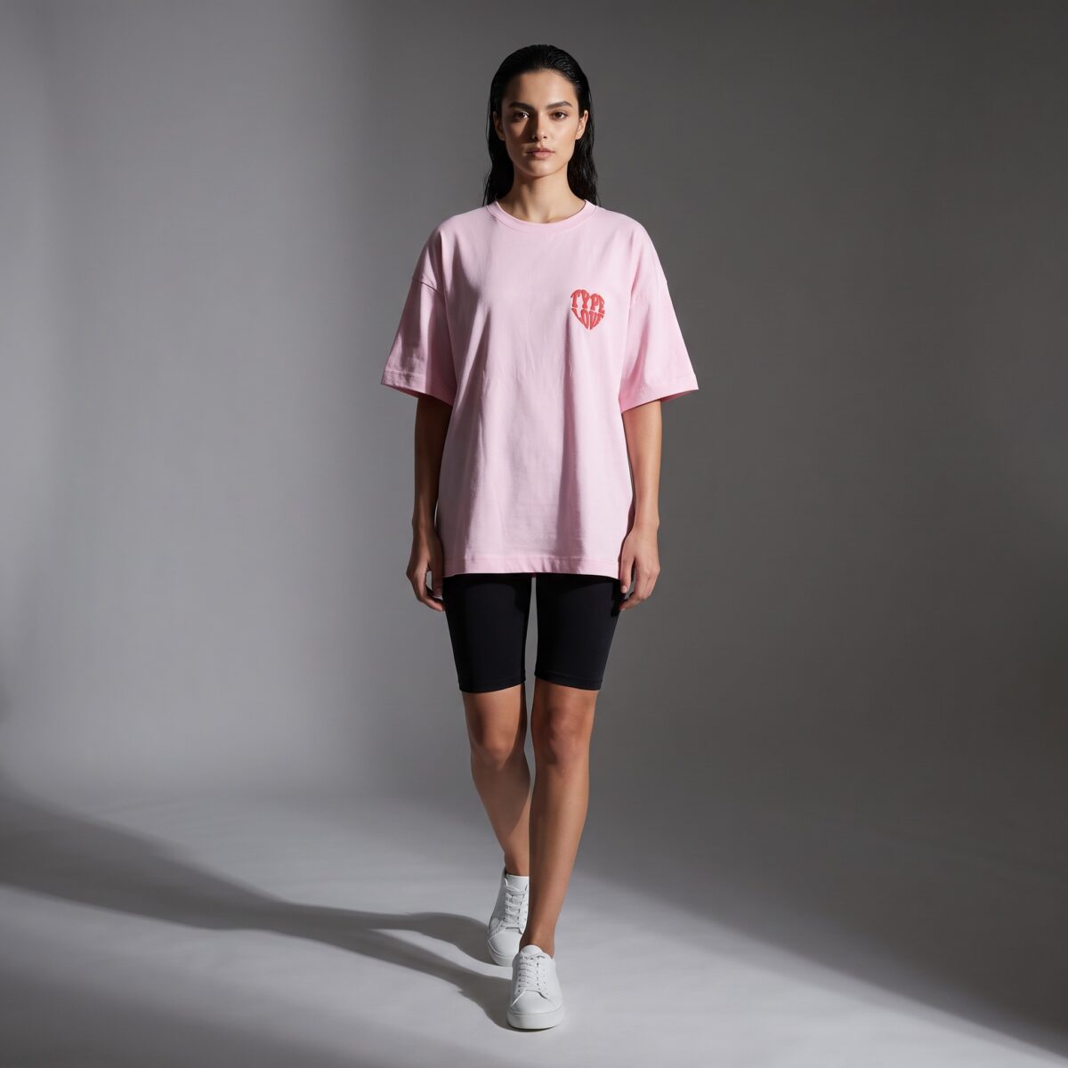Type Love Heart Logo Puff T-Shirt Pink